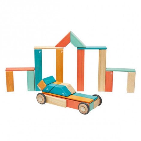 42 Magnetische Holzbausteine orange blau