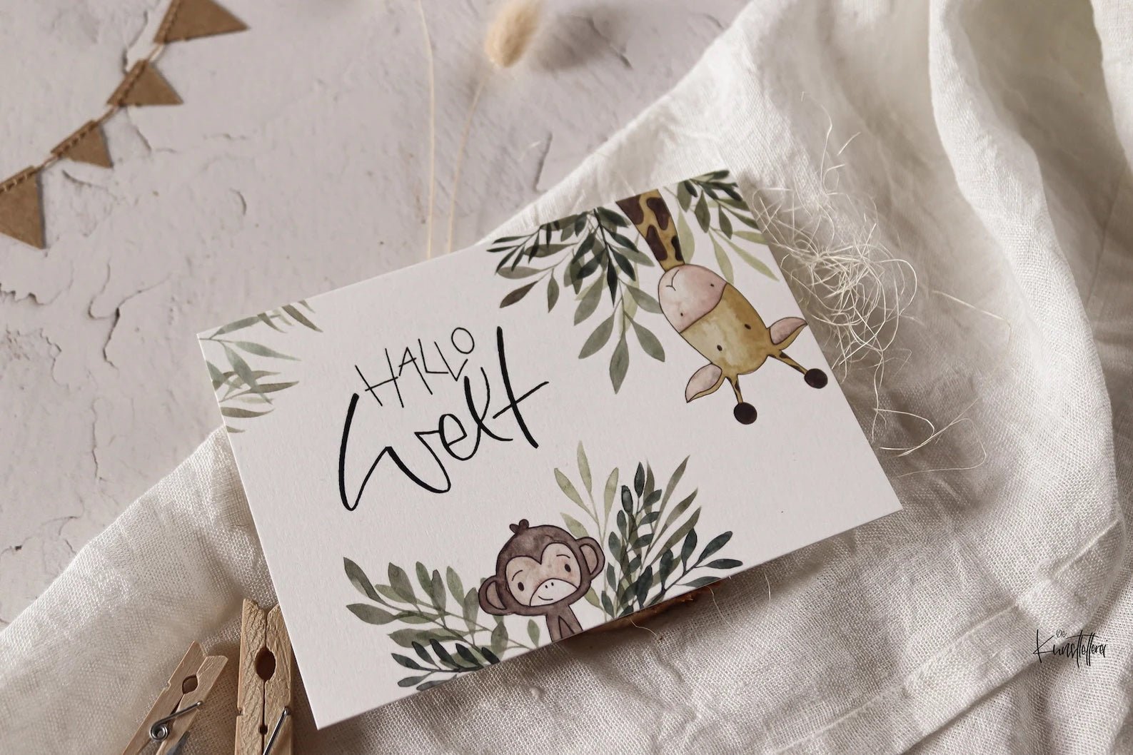 "Hallo Welt Affe und Giraffe" Karte die kunstletterei