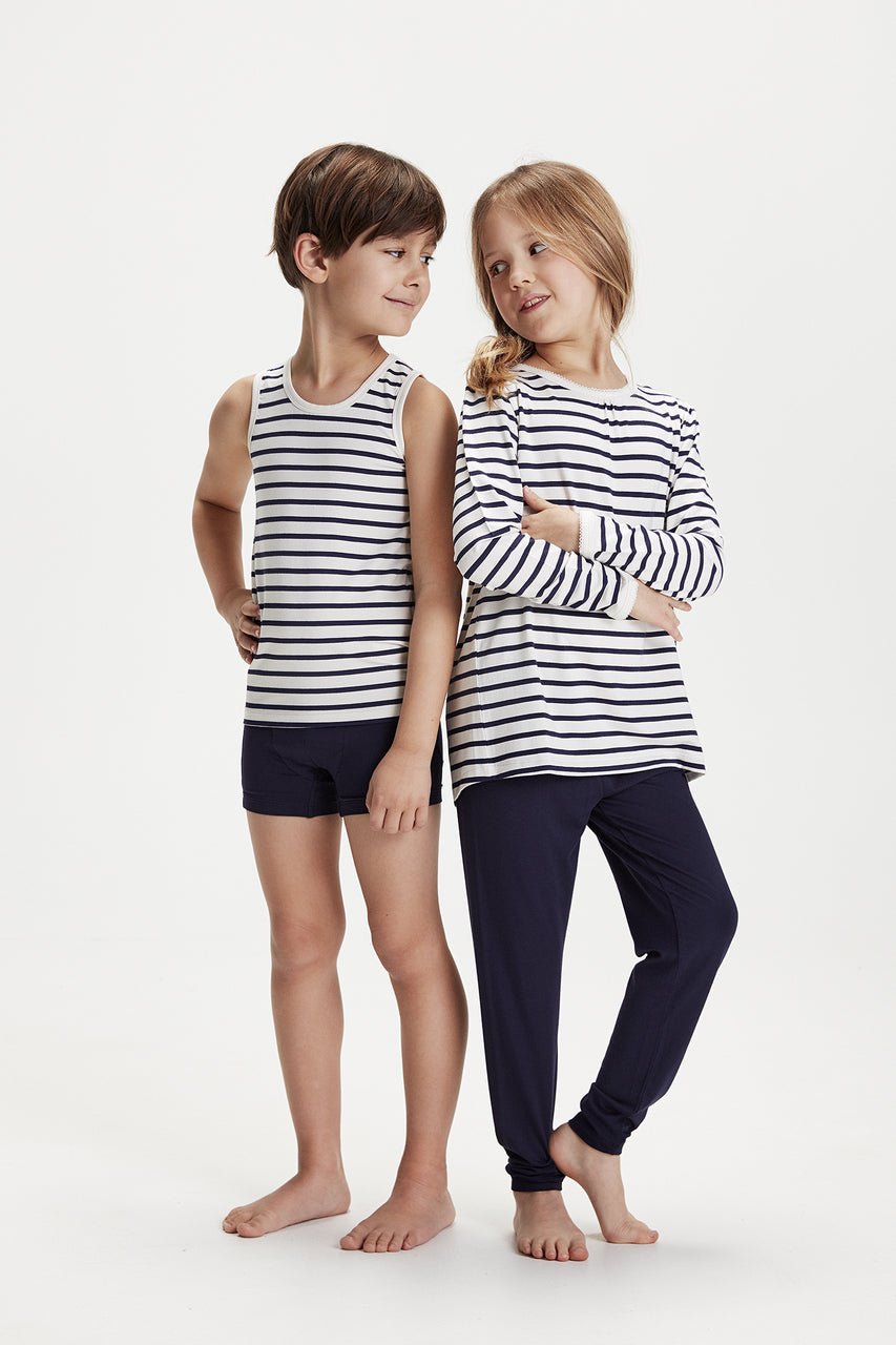 Mynimo Bambus Pyjama Knabe - Blau/Weiss Minymo