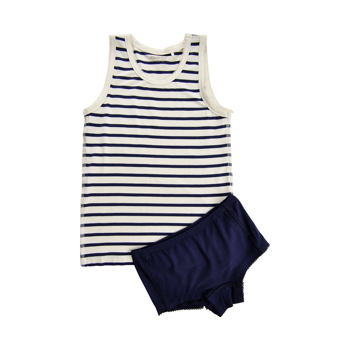 Bambus Unterwäschen Set Mädchen- Blau/Weiss Minymo