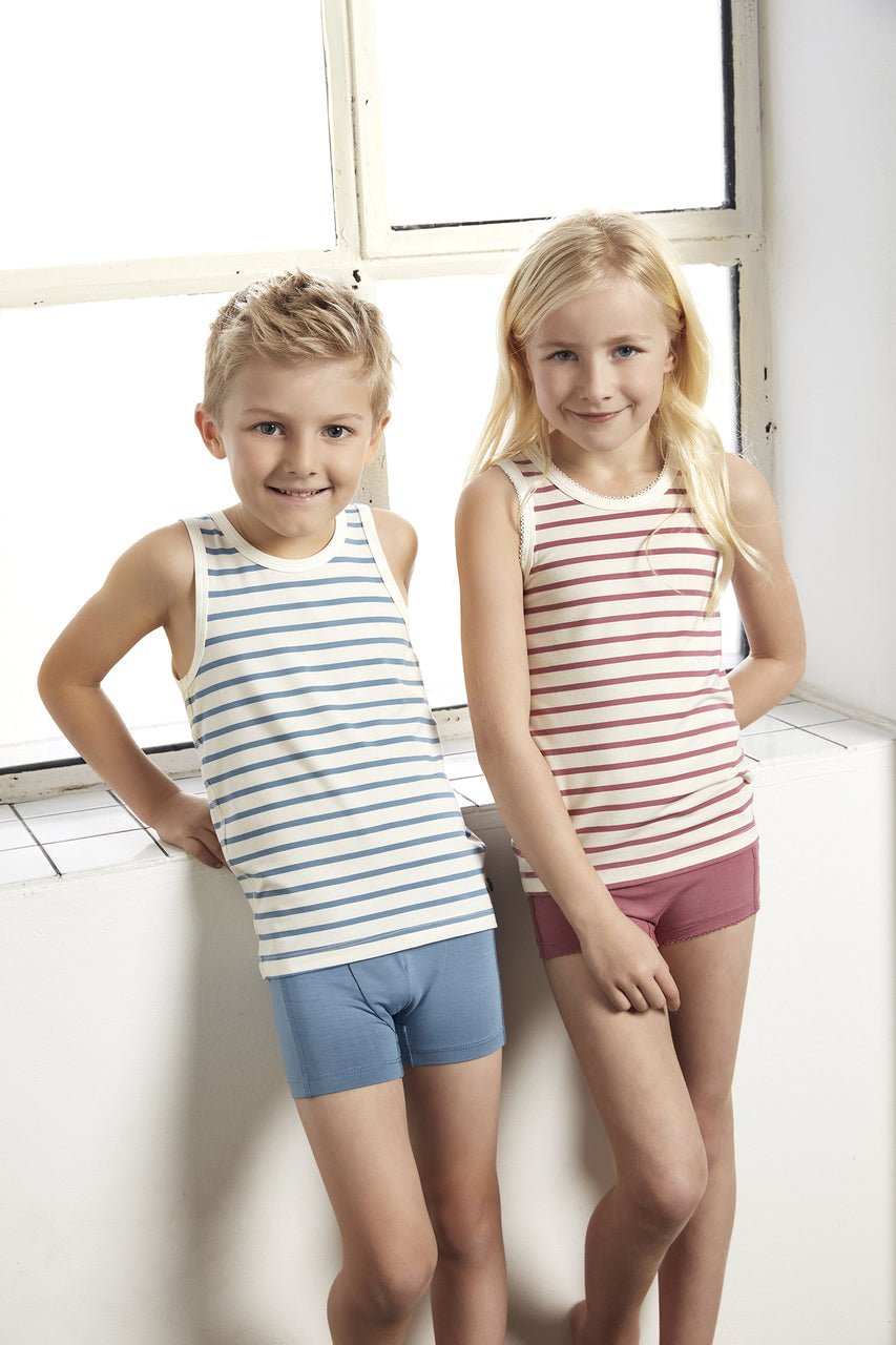 Bambus Unterwäschen Set Mädchen- Blau/Weiss Minymo