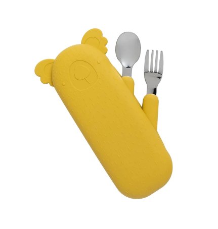 Besteckset aus Silikon the cotton cloud - gelb Familienbande