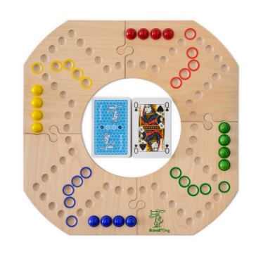 Brändi Dog Brettspiel Grundversion in der Schachtel | Teamspiel für 4 Spieler mit Karten & Murmeln Brändi