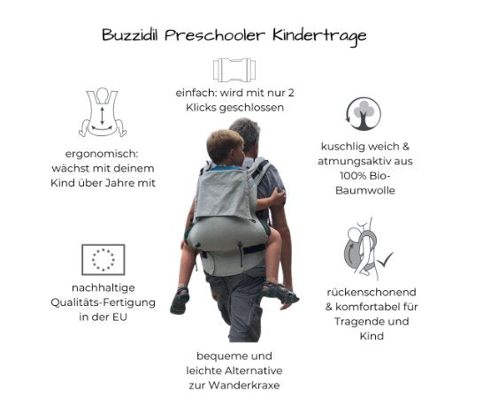 Buzzidil Preschooler Eukalyptus| Fullbuckle Kindertrage & Wandertrage (92-116) Buzzidil