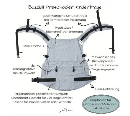 Buzzidil Preschooler Panda Mint | Fullbuckle Kindertrage & Wandertrage (92-116) Buzzidil