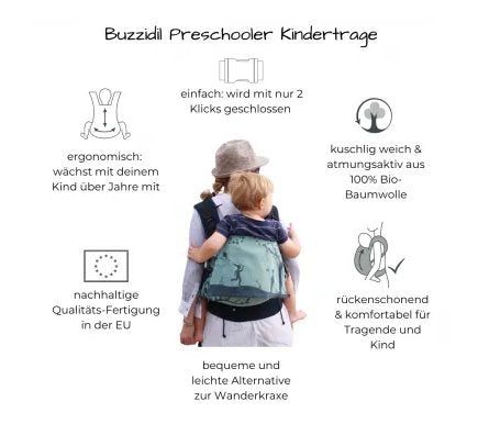 Buzzidil Preschooler Panda Mint | Fullbuckle Kindertrage & Wandertrage (92-116) Buzzidil