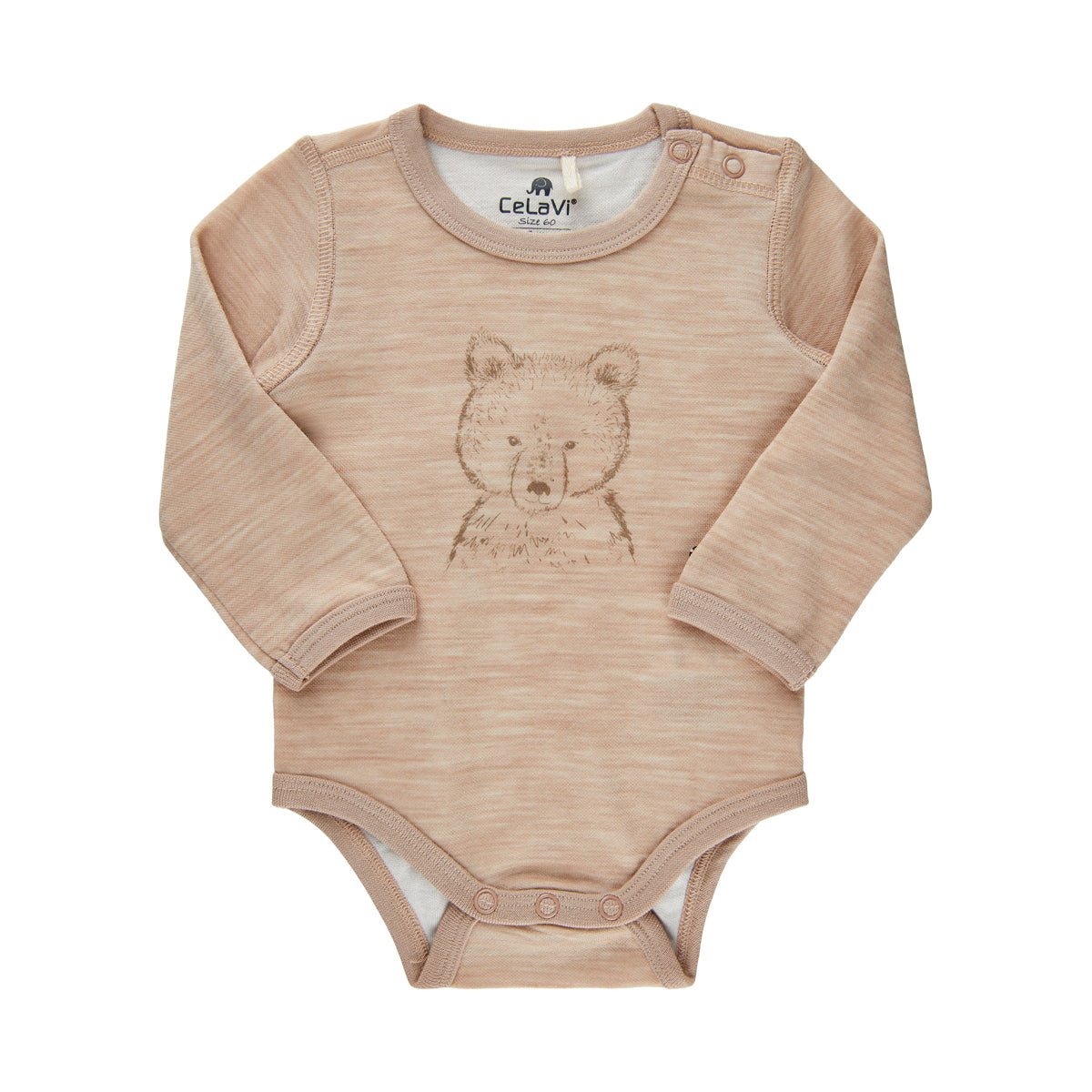 CeLaVi Langarm-Body Wolle/Bambusviskose Light Taupe - Familienbande