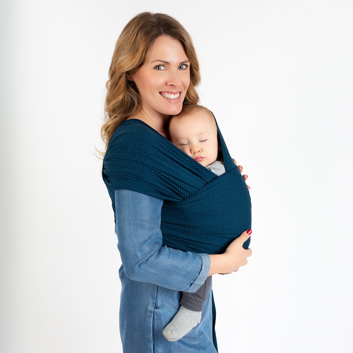 cocoome elastisches Tragtuch Petrolblau (Finn) inkl. Nackenrolle und Knopfgummi cocoome
