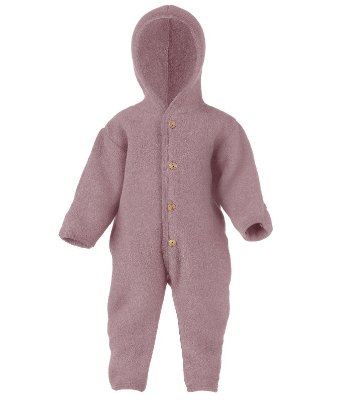 Engel Wollfleece Overall mit Kapuze und Knöpfen - Rosenholz melange Engel