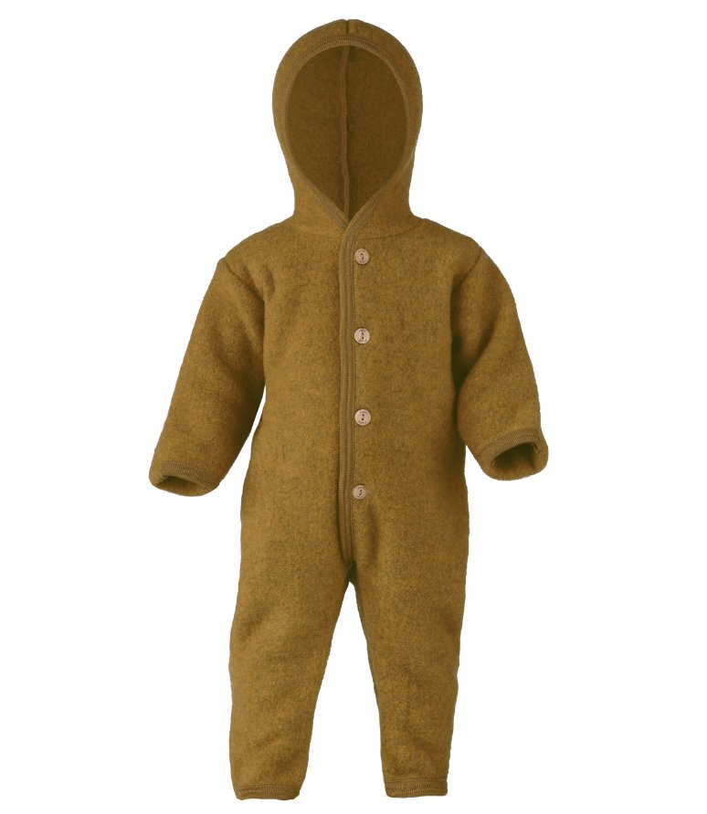 Engel Wollfleece Overall mit Kapuze und Knöpfen - Safran melange Engel