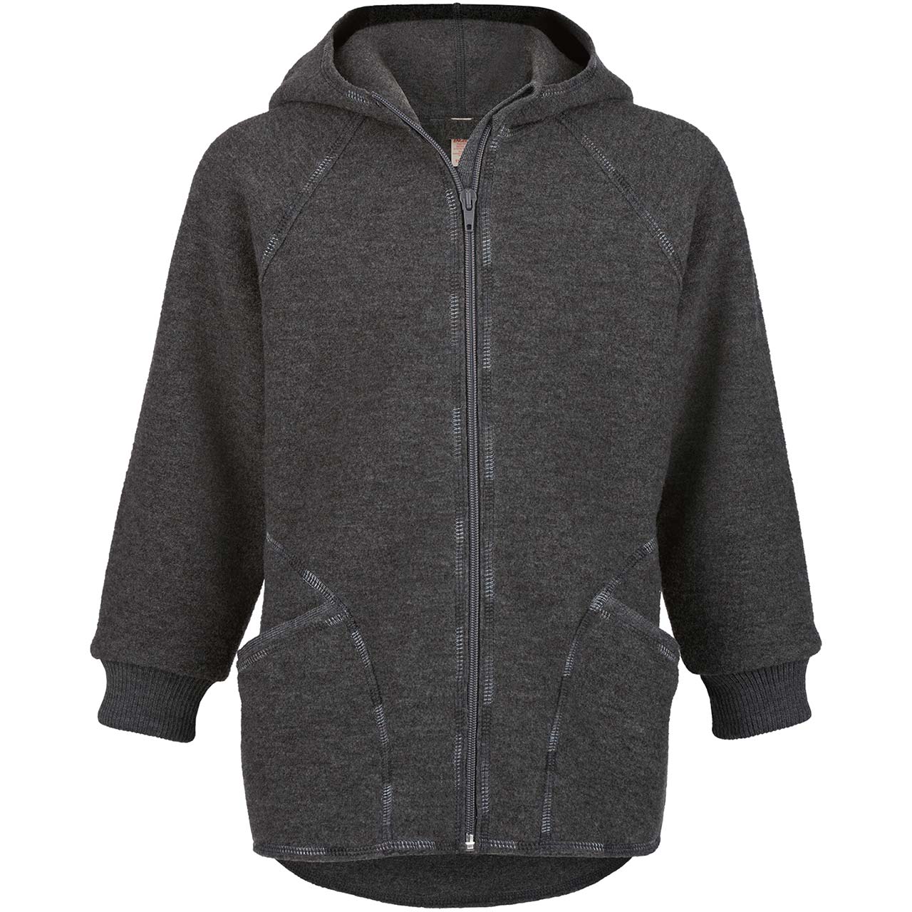 Engel Wollwalk Jacke mit Kapuze und Reissverschluss - lavagrau melange Engel