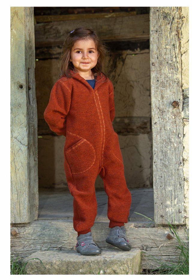 Engel Wollwalk Overall mit Kapuze und Reissverschluss - jade melange Engel