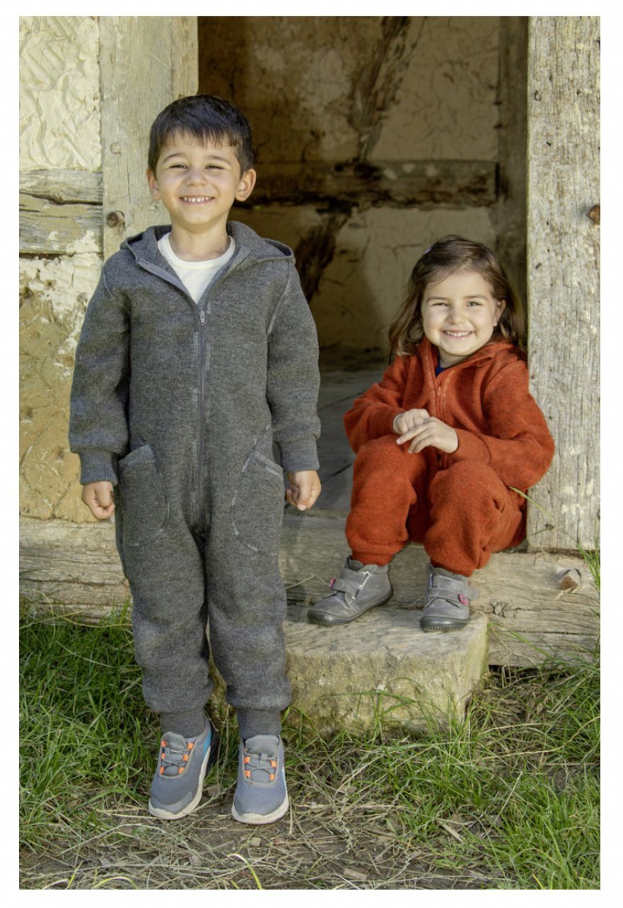 Engel Wollwalk Overall mit Kapuze und Reissverschluss - lavagrau melange Engel