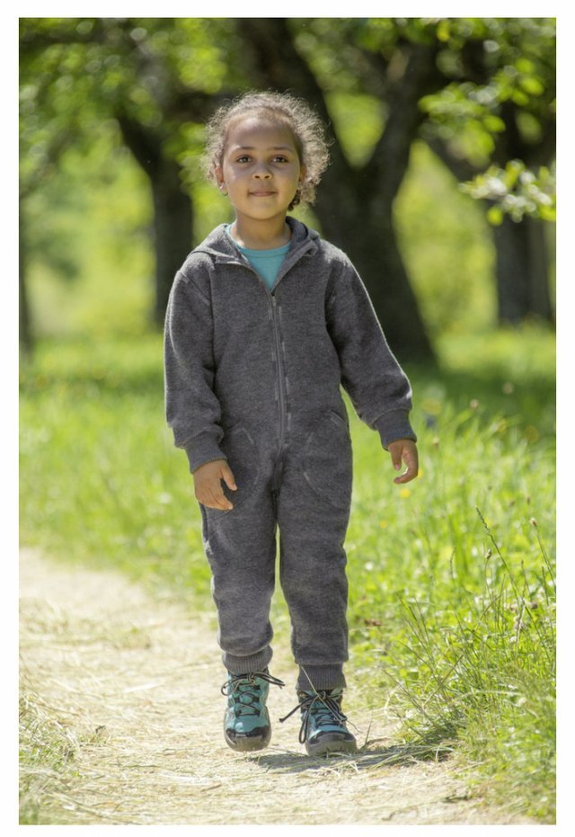 Engel Wollwalk Overall mit Kapuze und Reissverschluss - lavagrau melange Engel