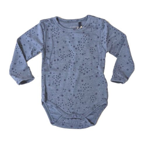 Fixoni Woll-Seide Body langarm - Sterne blau fixoni