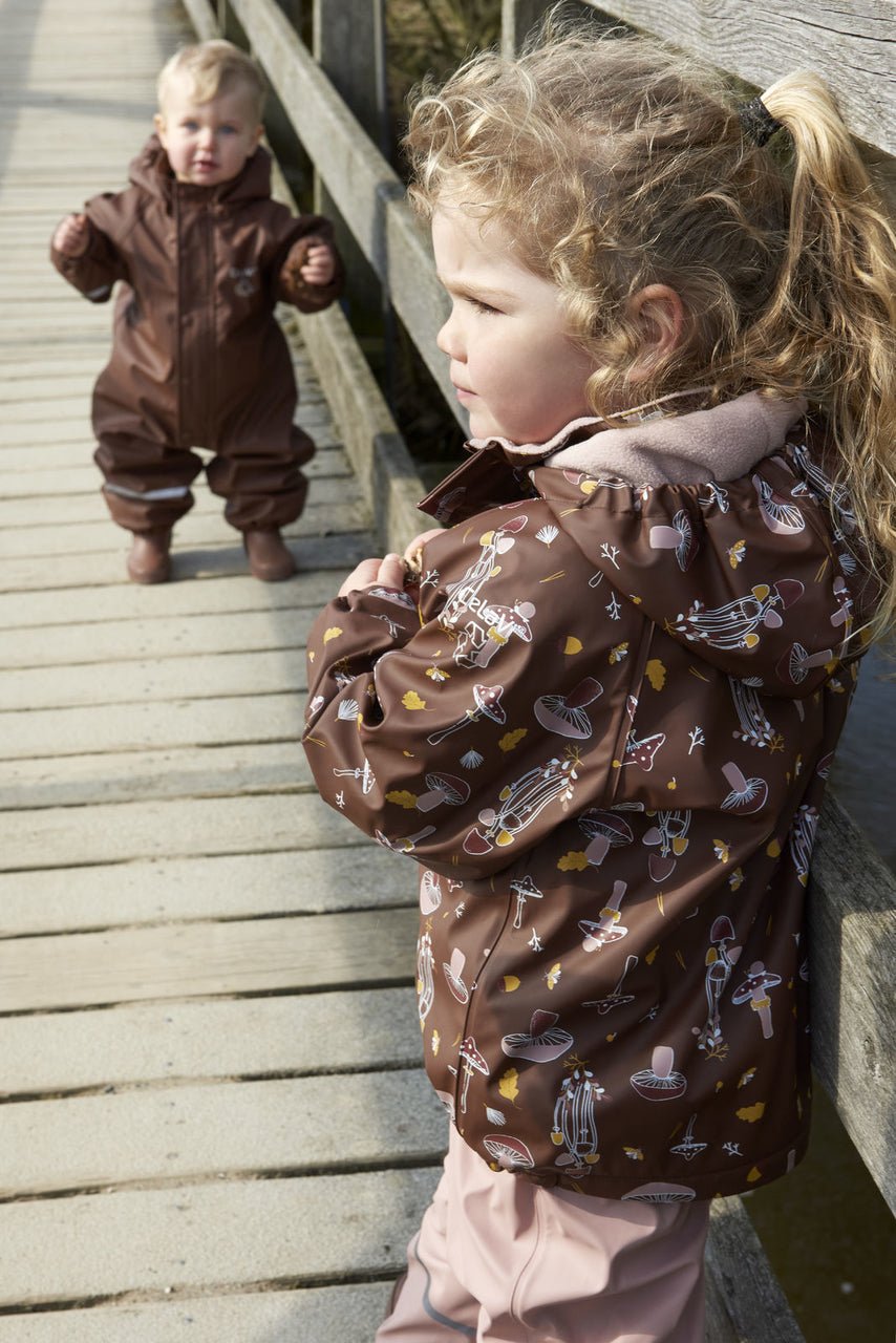 gefüttertes Regenset 2-teilig - Pilze braun - recycelt CeLaVi