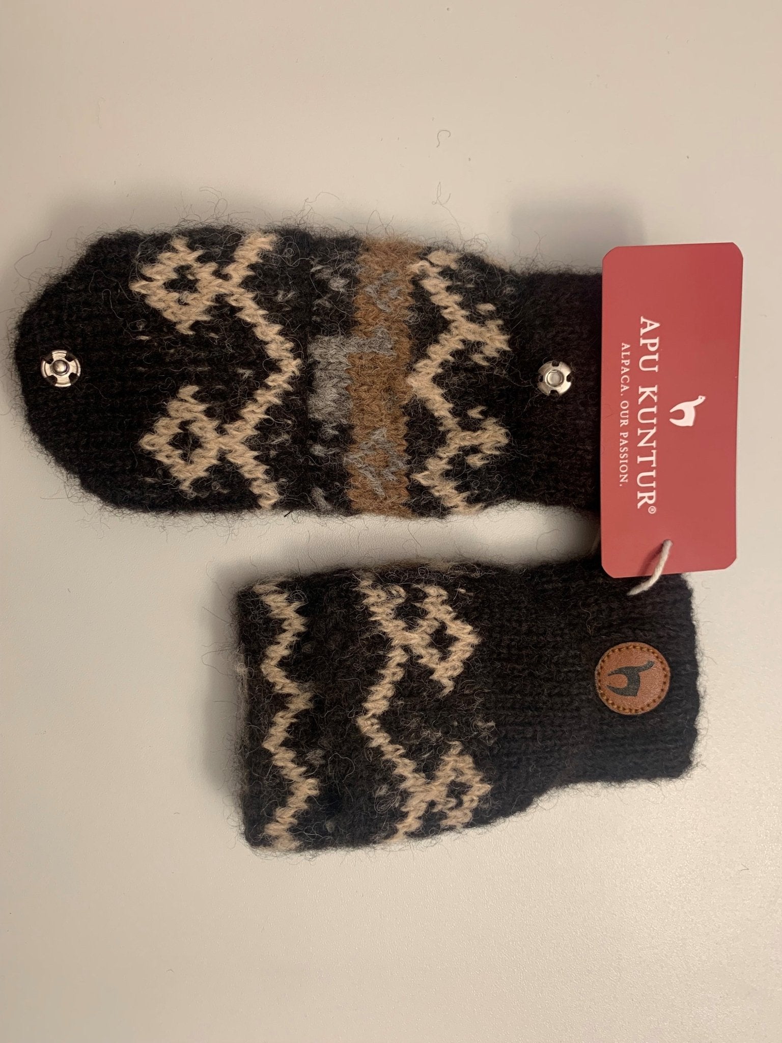 Halbfingerhandschuhe aus Alpakawolle Kinder - Natura schwarz Apu Kuntur