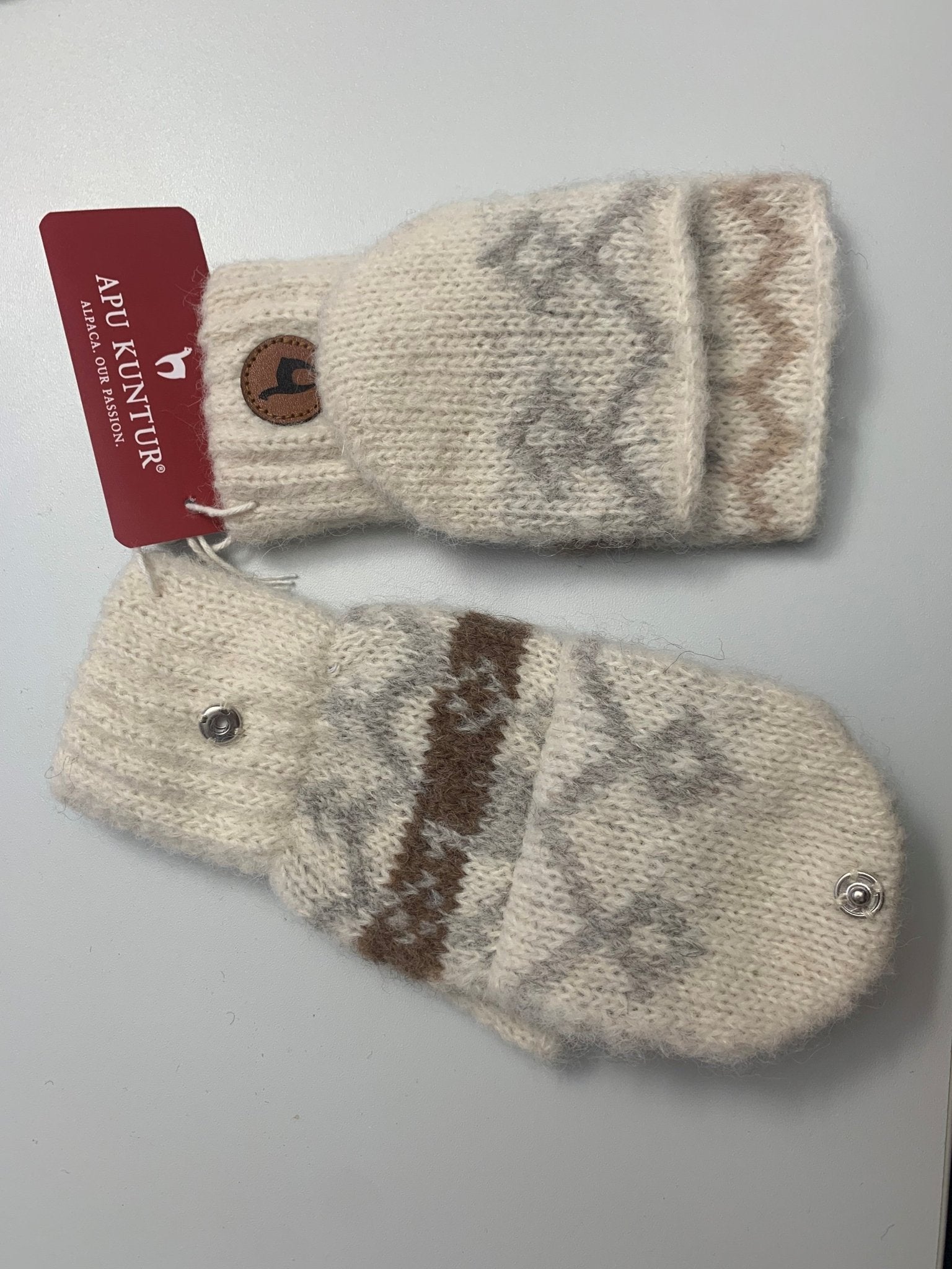 Halbfingerhandschuhe aus Alpakawolle Kinder - Natura weiss Apu Kuntur