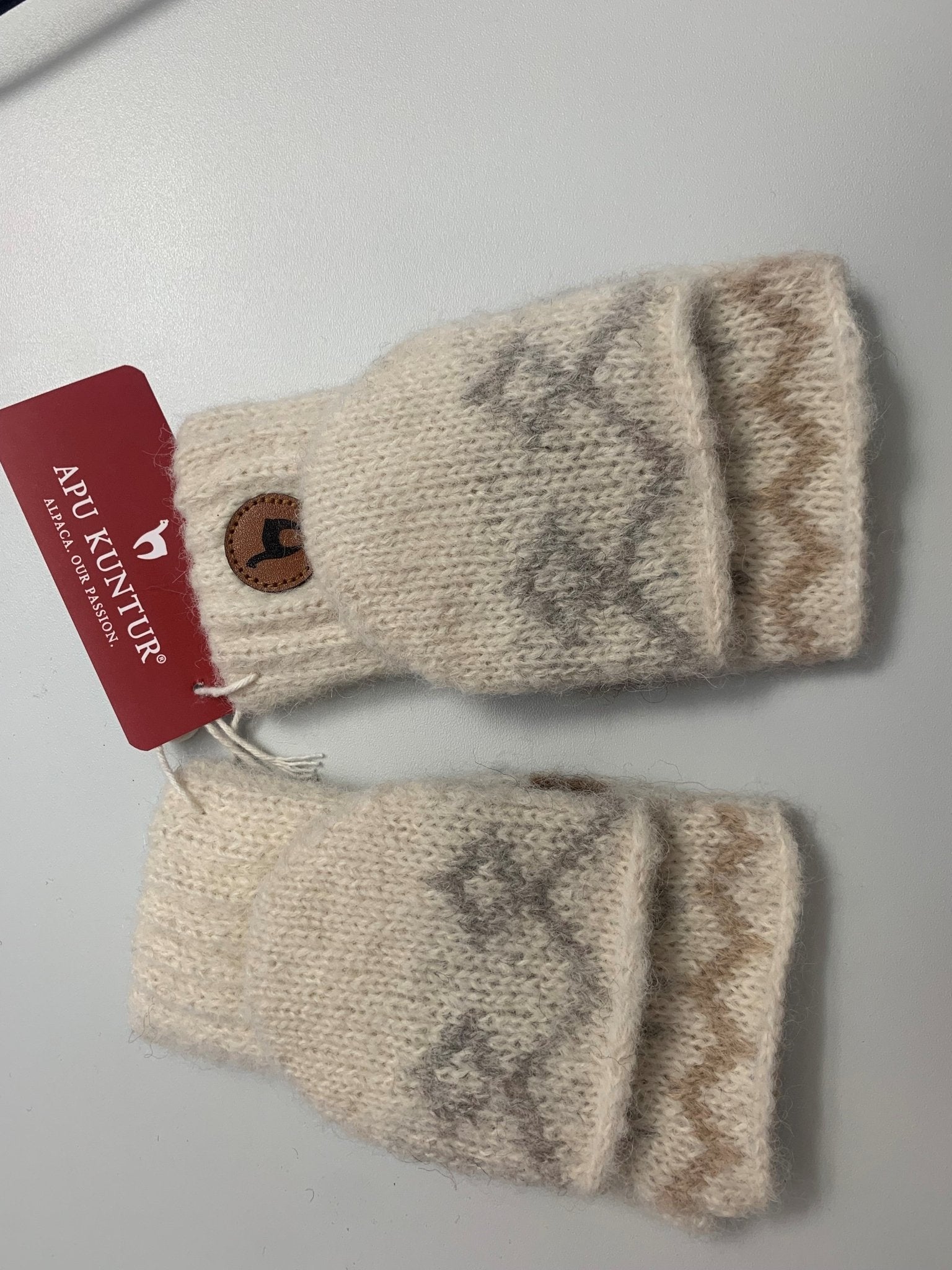 Halbfingerhandschuhe aus Alpakawolle Kinder - Natura weiss Apu Kuntur