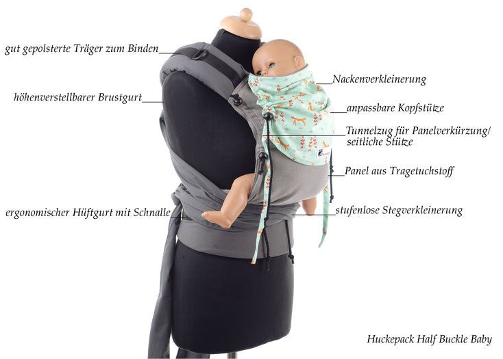 Huckepack Halfbuckle Traghilfe baby hellblau/grau Huckepack - Baby Roo