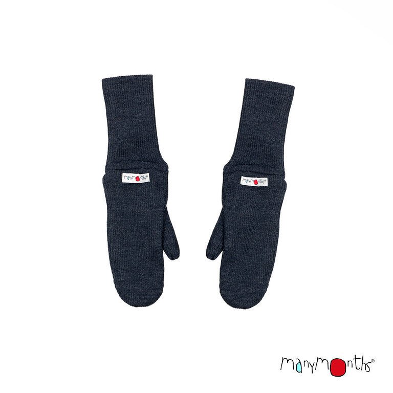 Manymonths Woll-Handschuhe, Long Cuff Mittens - Foggy Black - Familienbande