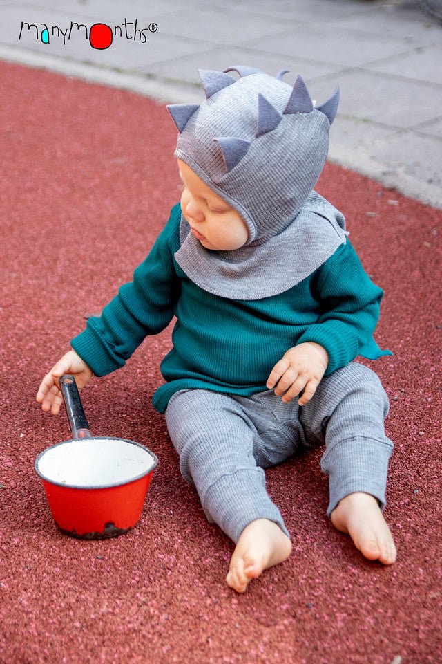 ManyMonths Woolies Elephant Hood Dino - Wintermütze - Blue Mist ManyMonths