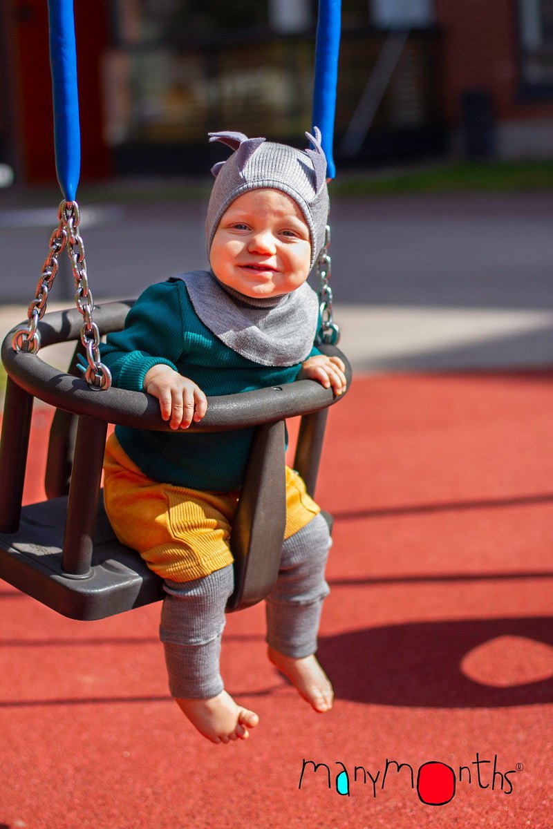 ManyMonths Woolies Elephant Hood Dino - Wintermütze - Pea Purée ManyMonths