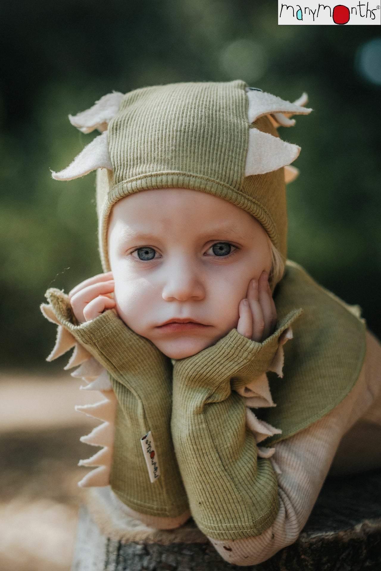 ManyMonths Woolies Elephant Hood Dino - Wintermütze - Pea Purée ManyMonths