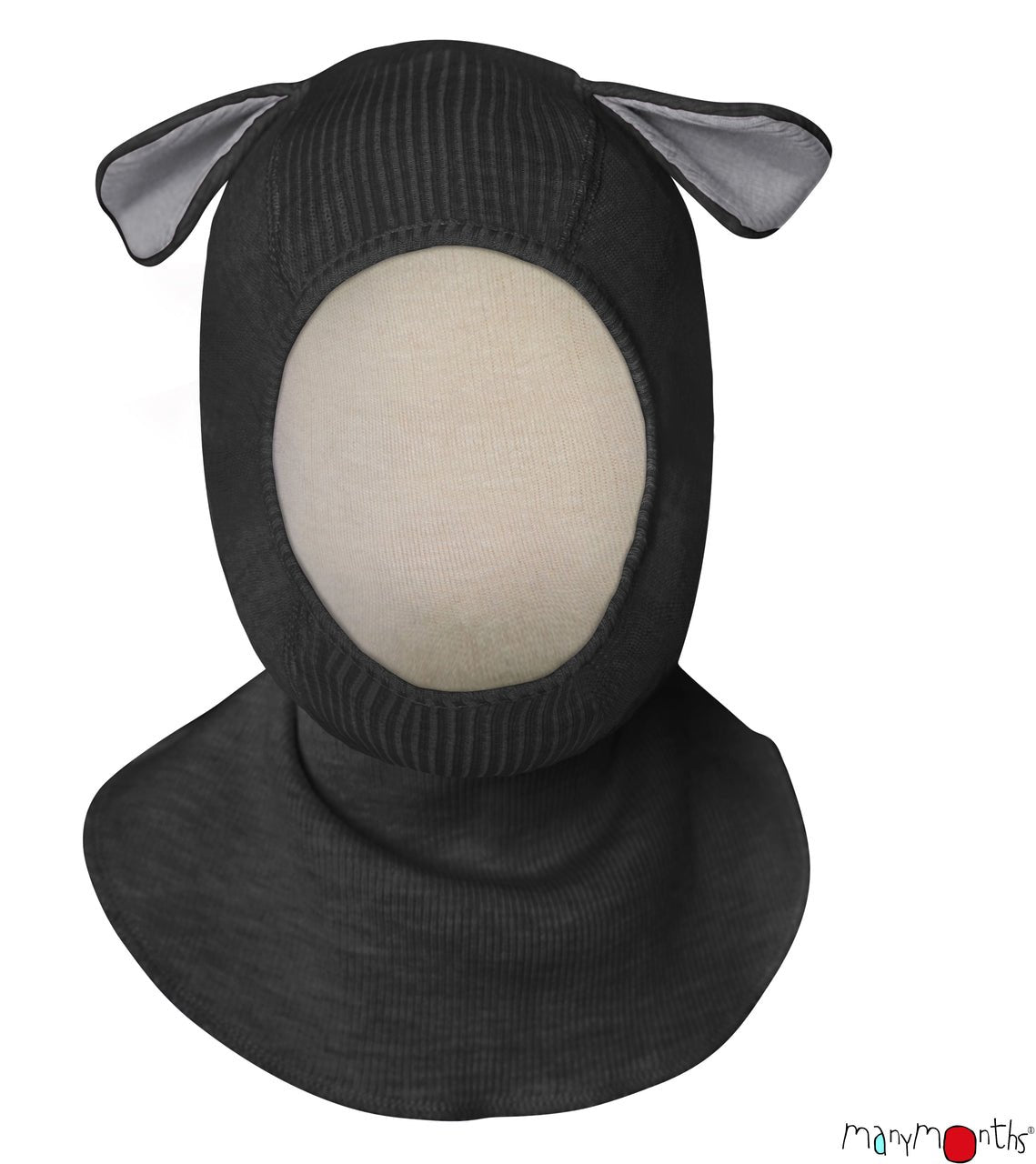 ManyMonths Woolies Elephant Hood Puppy Ears - Wintermütze - Foggy Black ManyMonths