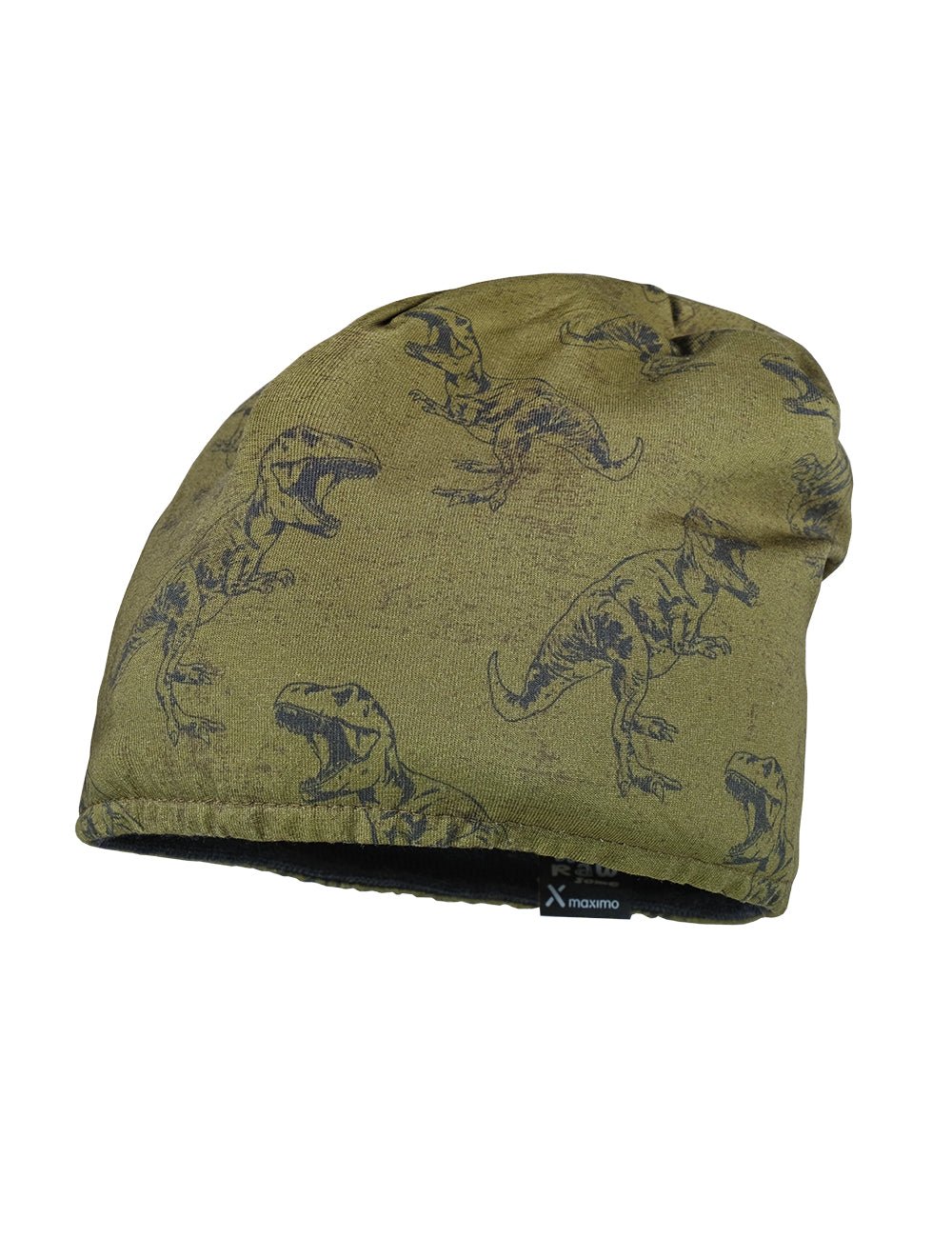 Maximo Wende-Beanie - grün/grau geringelt / T-Rex maximo