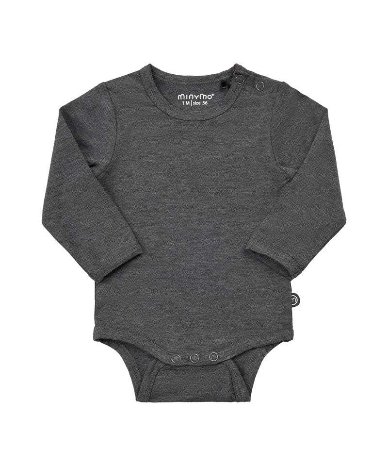 Minymo Bambusbody langarm - Dark grey - Familienbande