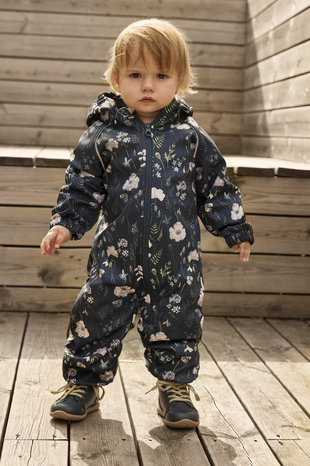 Minymo Softshellanzug / Soft Shell Overall - Blumen blau - Familienbande