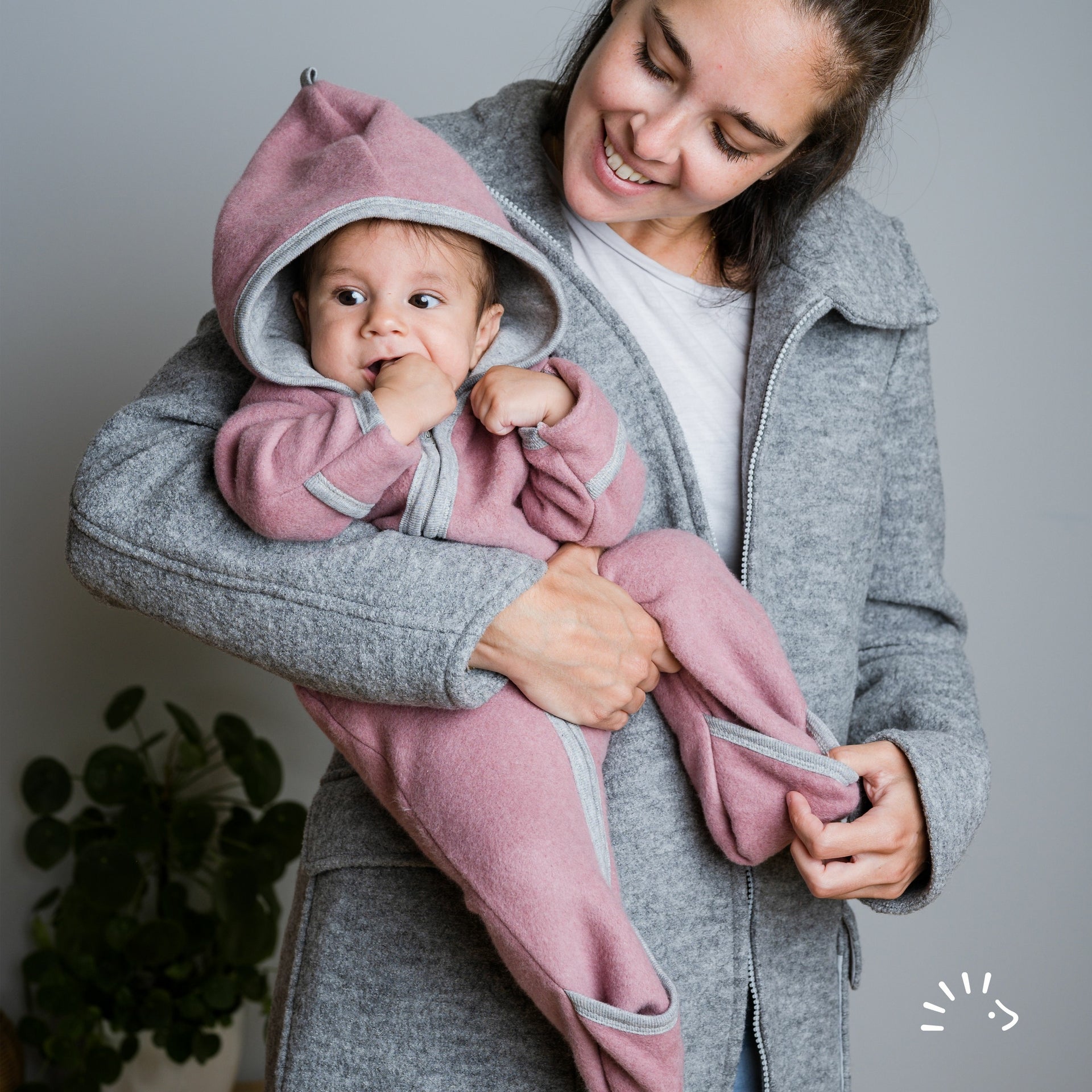 Popolini Overall Baumwollfleece - Moss Green Mélange Popolini