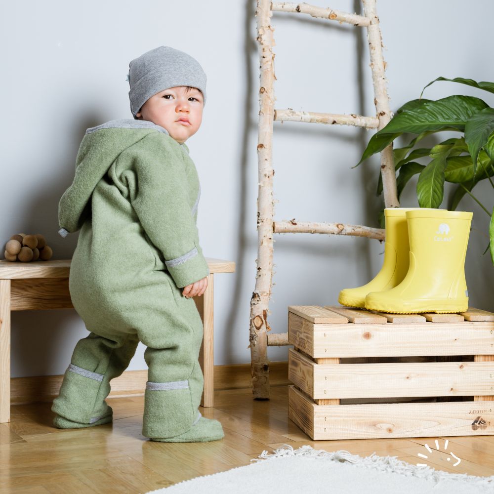 Popolini Overall Baumwollfleece - Moss Green Mélange Popolini