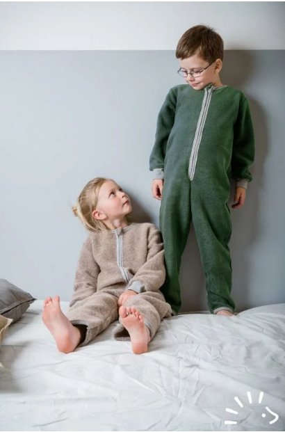 Popolini Schlaf-Overall Baumwollfleece - Maroon melange Popolini