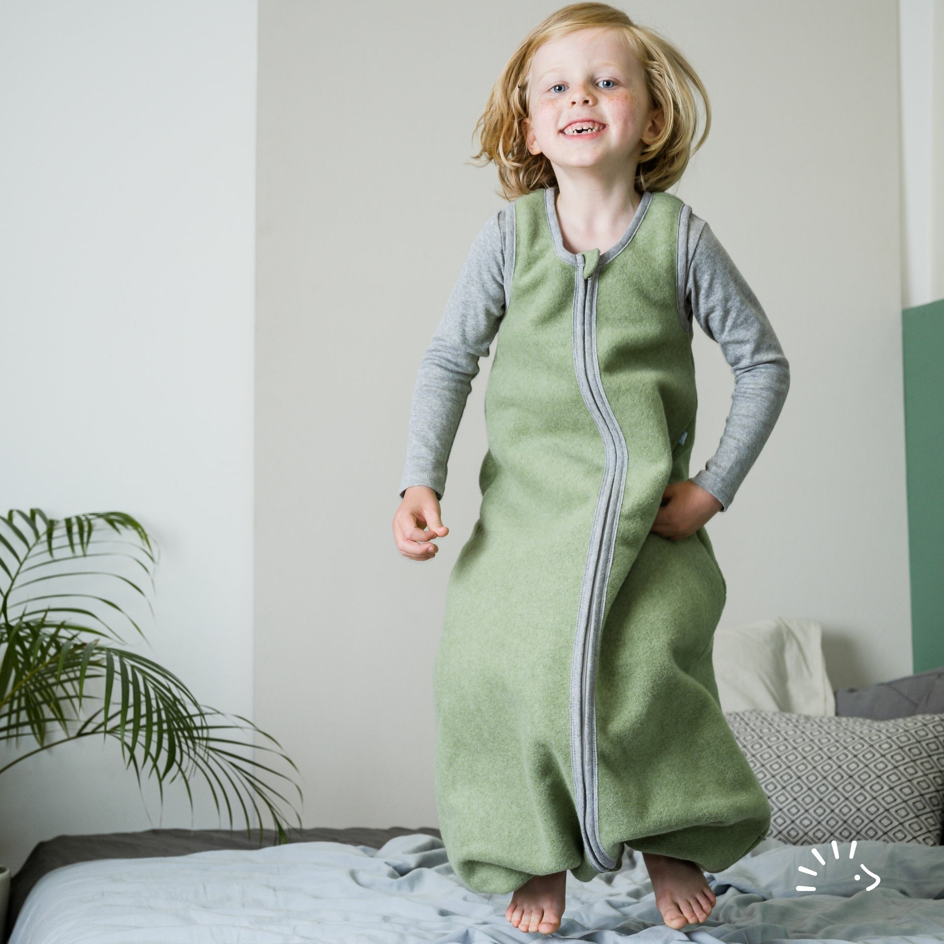 Popolini Schlafsack mit Füssen Baumwollfleece - Teal melange Popolini
