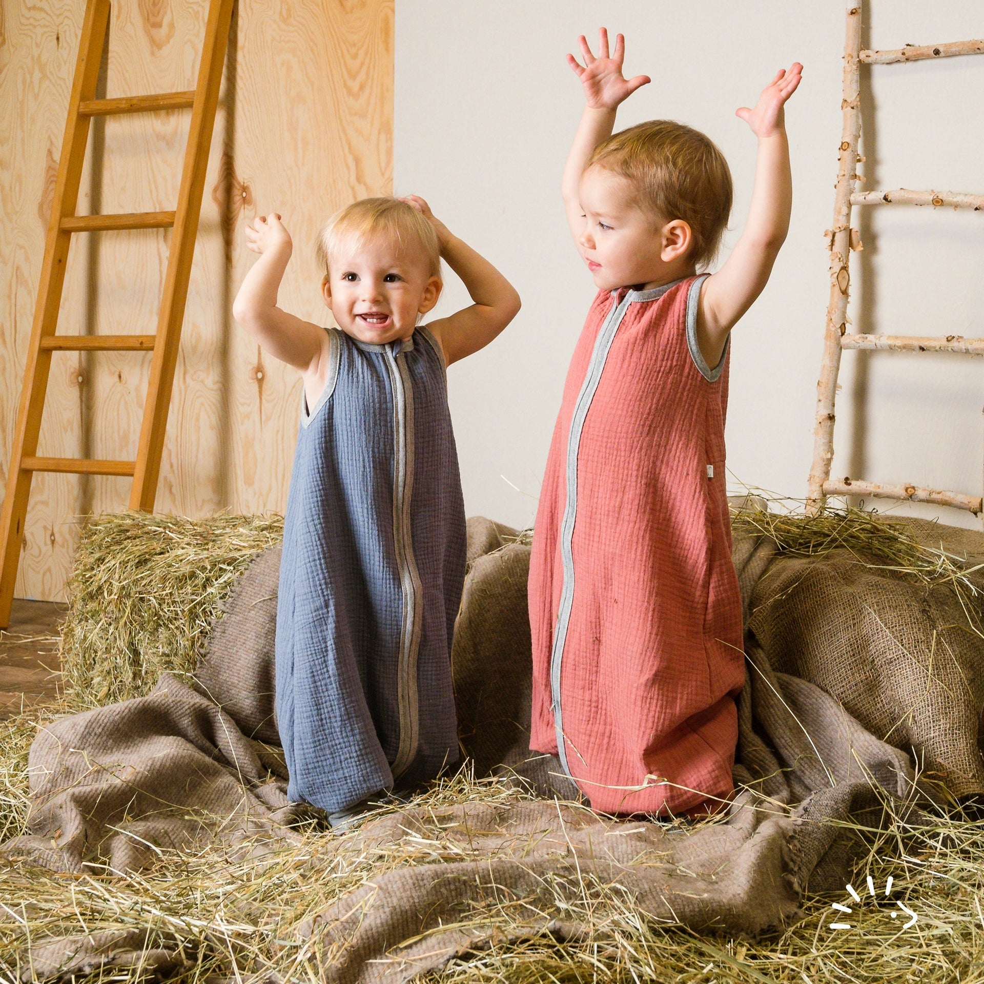 Popolini Schlafsack mit Füssen Musselin - graublau Popolini