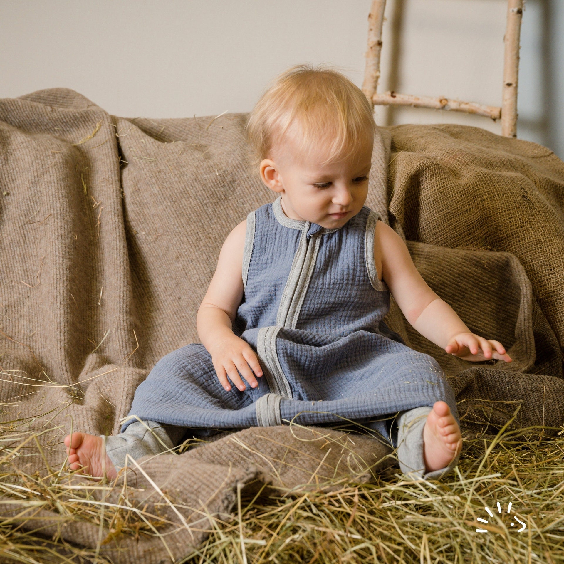 Popolini Schlafsack mit Füssen Musselin - graublau Popolini