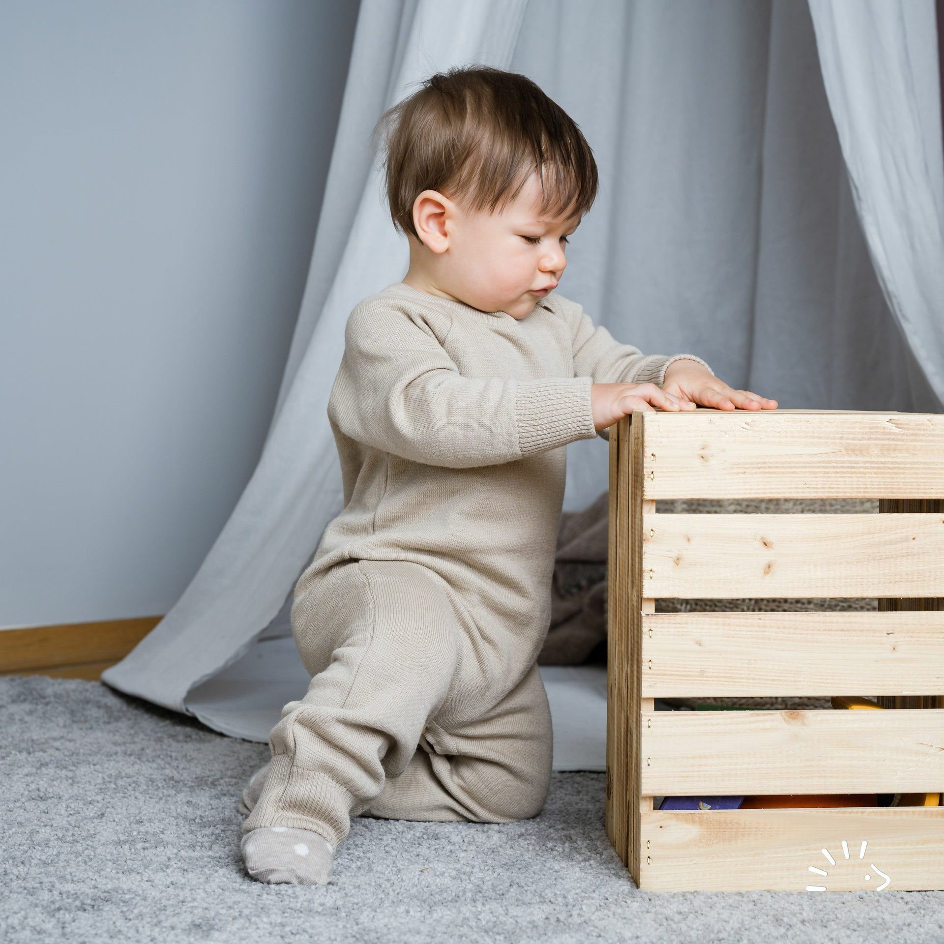 Popolini Wollstrick-Overall - beige Popolini