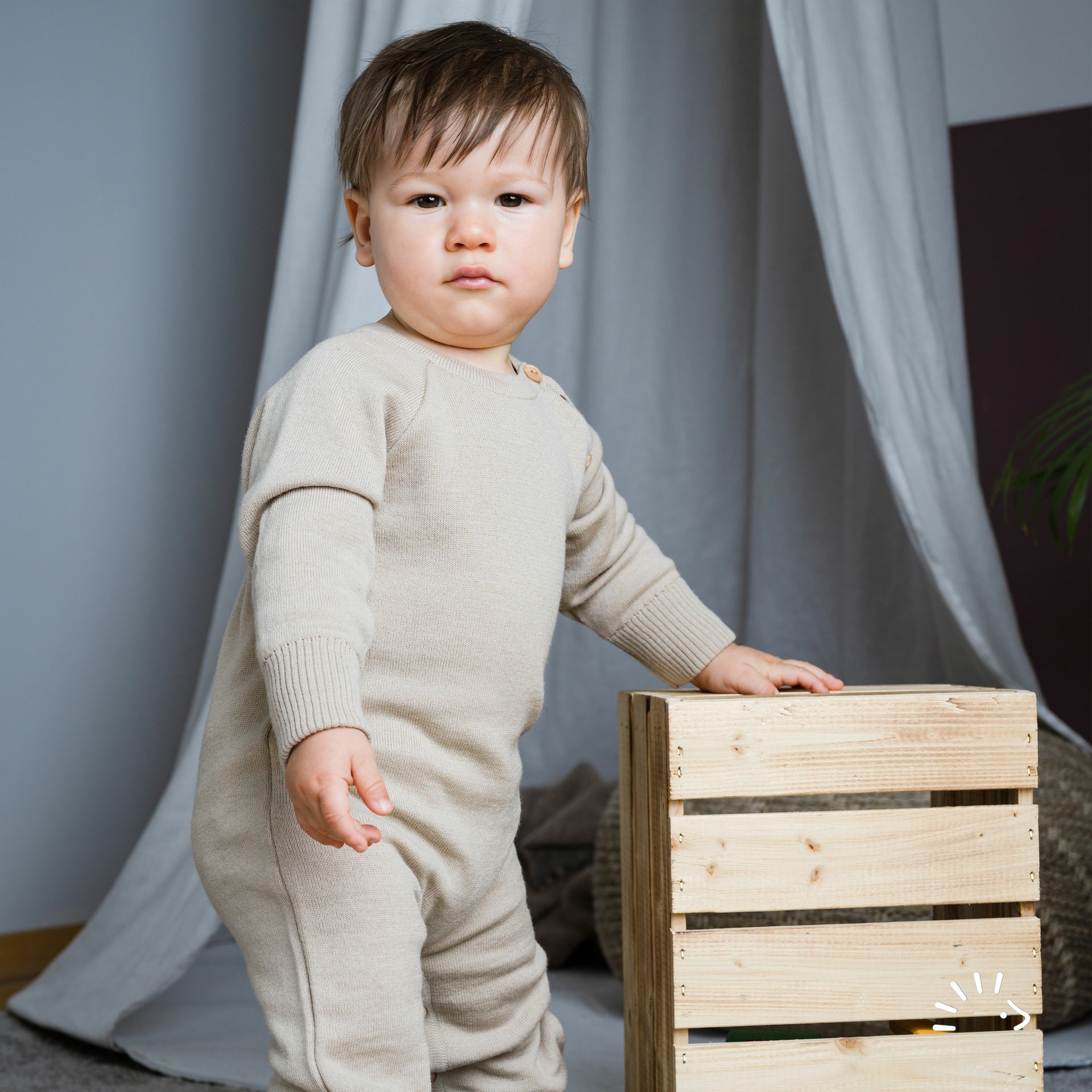 Popolini Wollstrick-Overall - beige Popolini