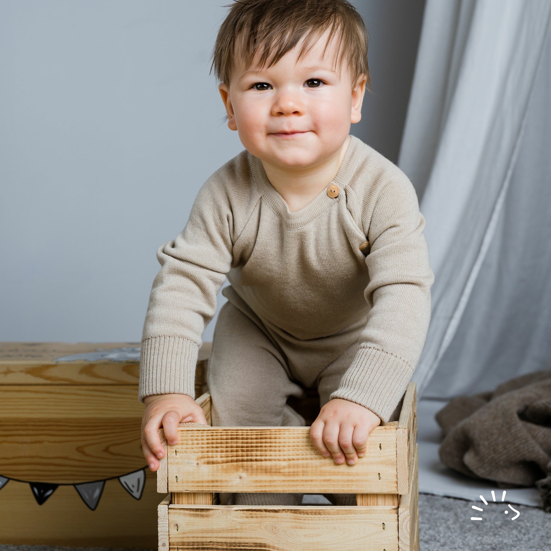 Popolini Wollstrick-Overall - beige Popolini