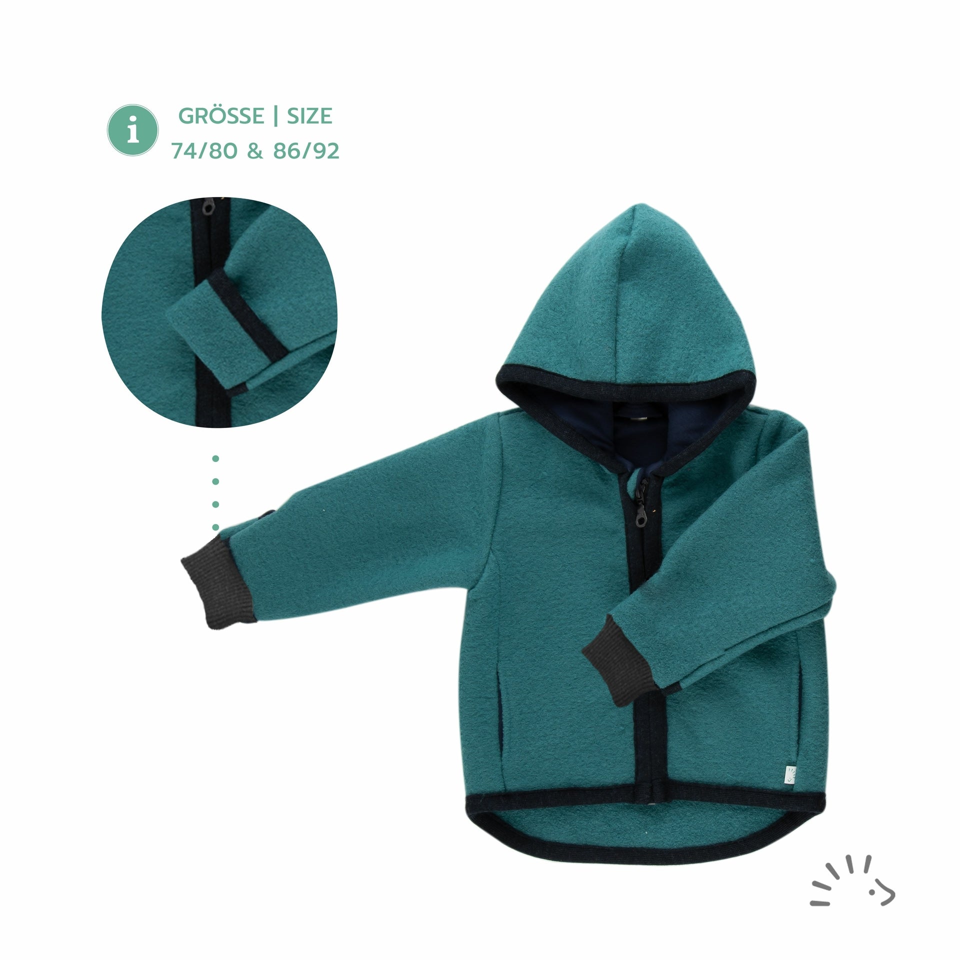 Popolini Wollwalk Jacke - smaragd Popolini