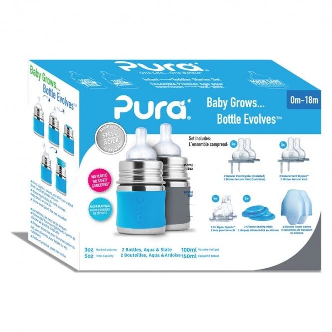 Pura Babyflaschen 150ml Set blau-grau Pura