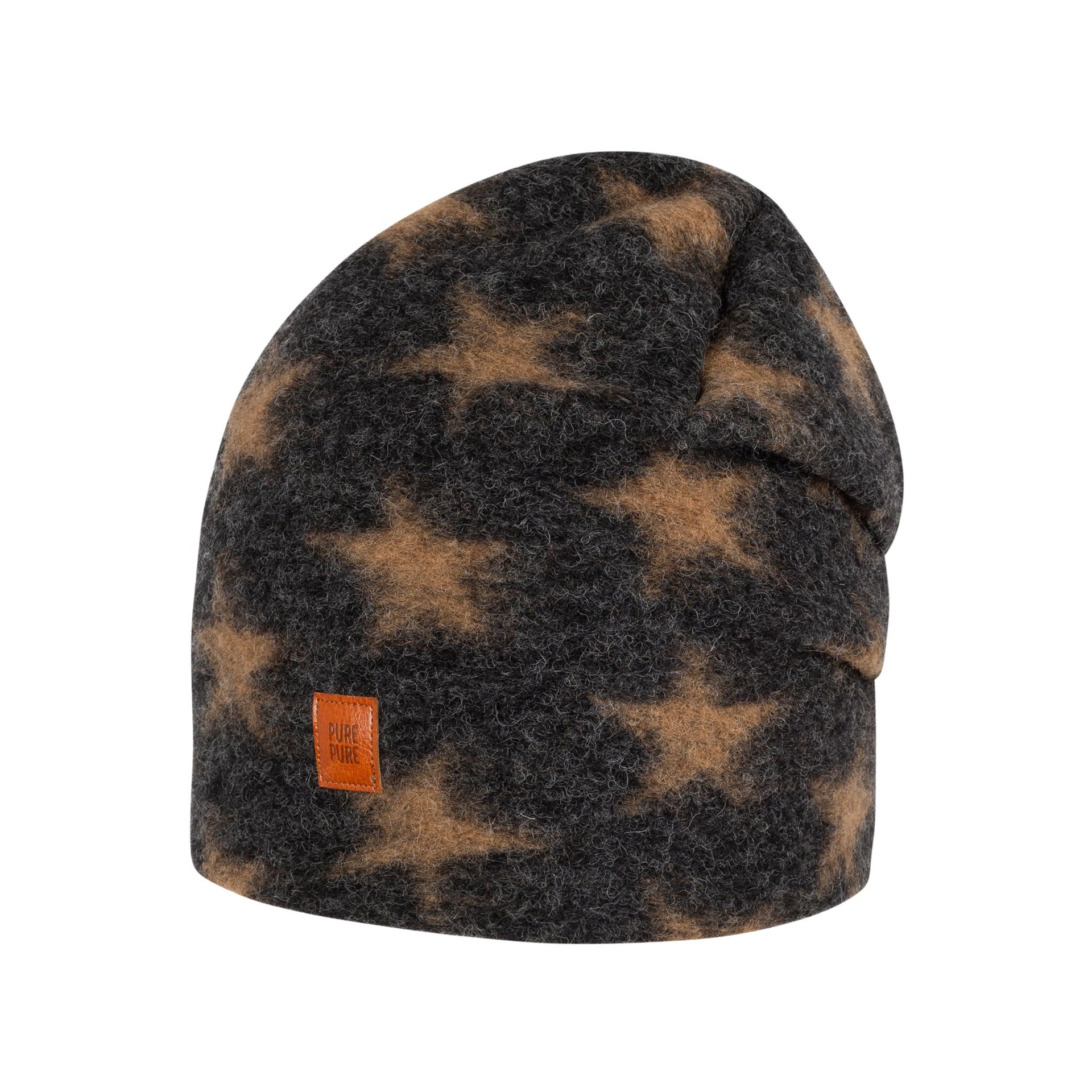 PurePure Beanie Walk - anthrazit mit caramel Sternen - Familienbande