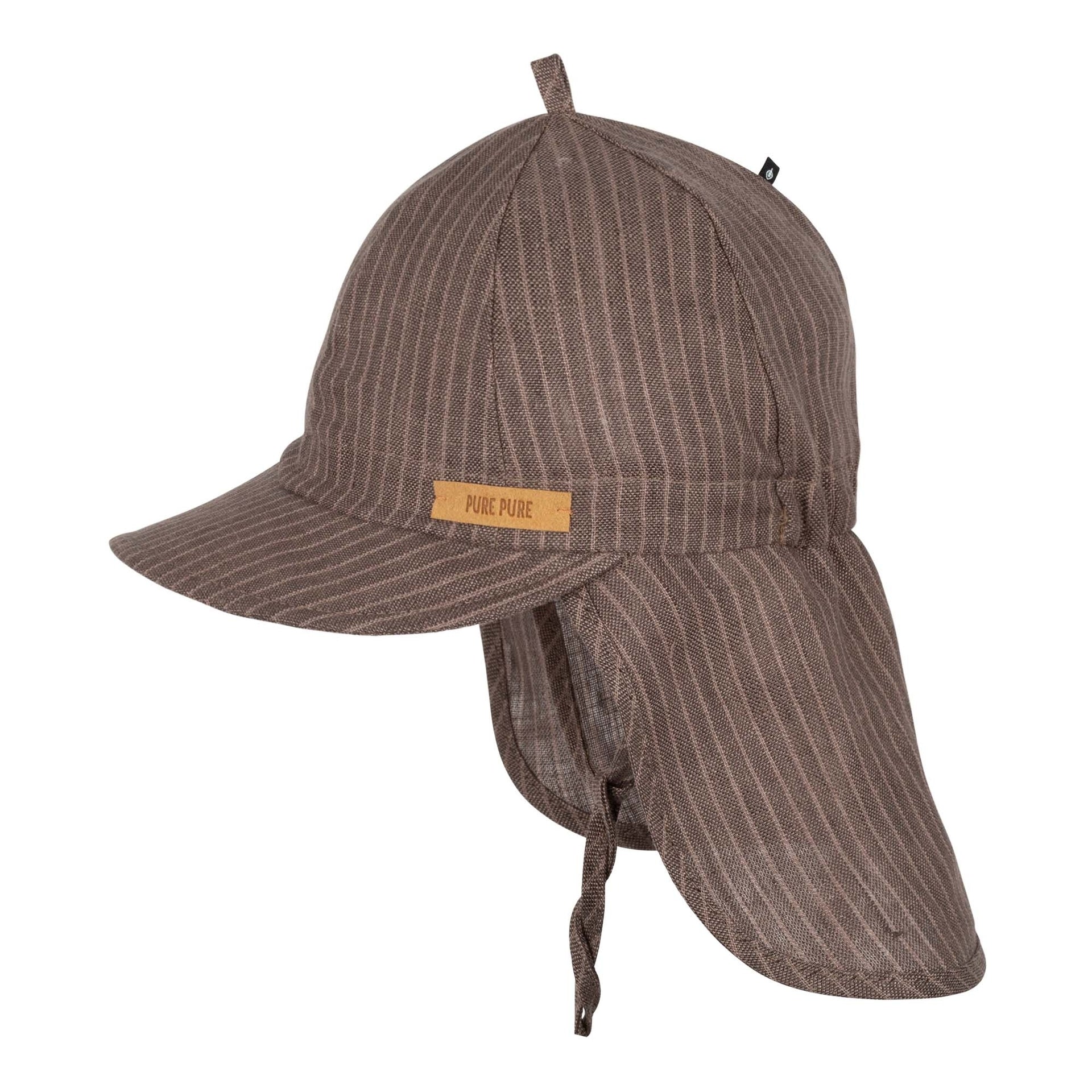 PurePure Leinen Cap mit Mini Nackenschutz - braun gestreift purepure