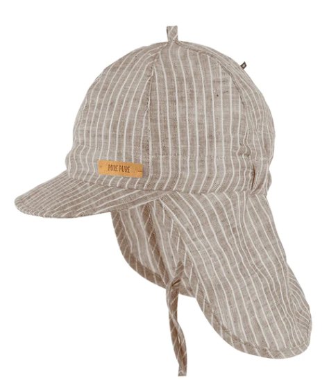 PurePure Leinen Cap mit Mini Nackenschutz - dune gestreift purepure