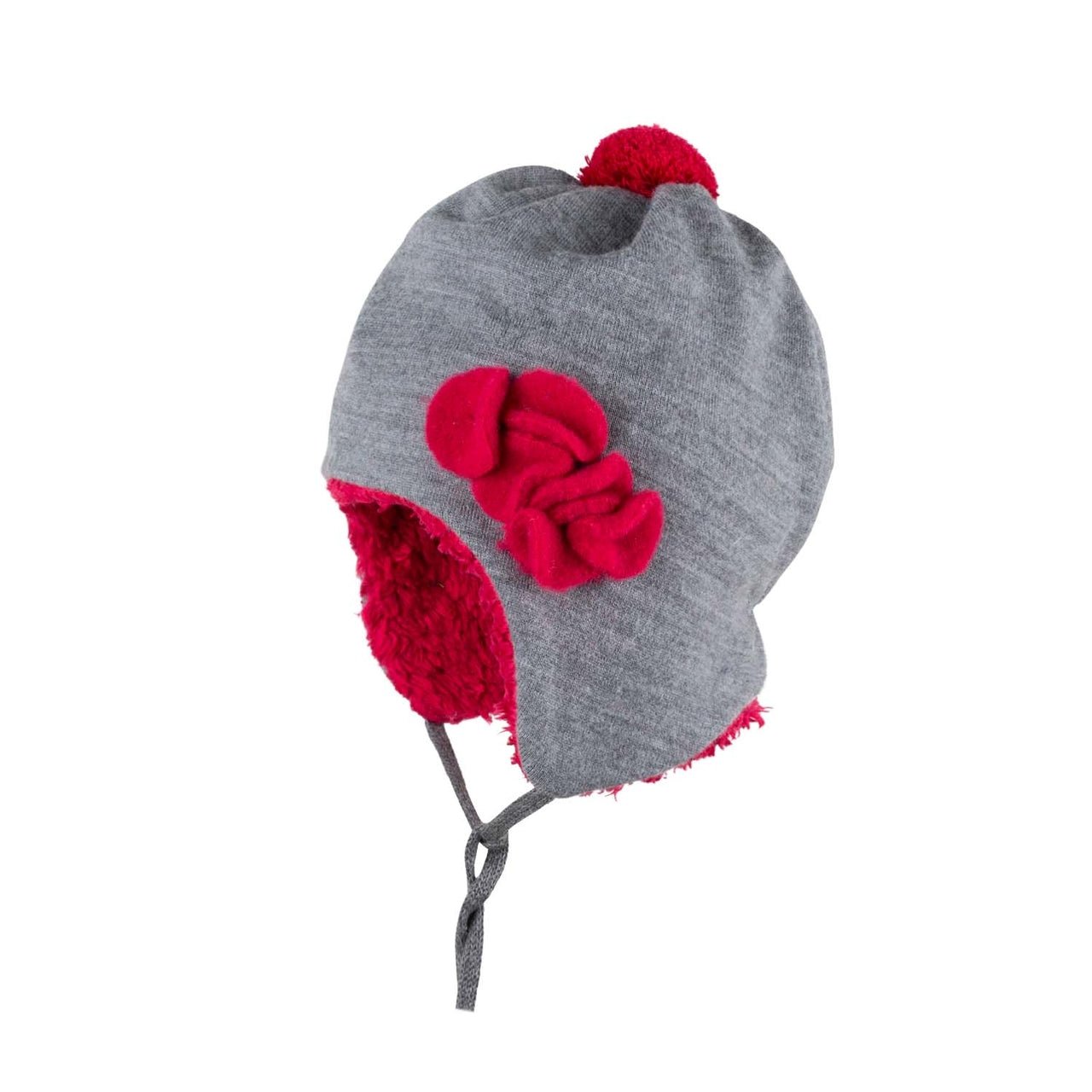 PurePure Mini-Bommelmütze Himbeer Wolle/Baumwoll-Plüsch purepure