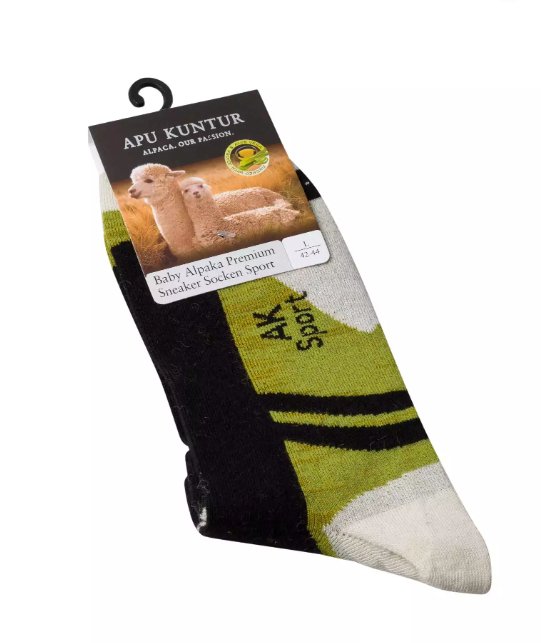 Alpaka Sportsneaker Socken Erwachsene - schwarz-grün Apu Kuntur