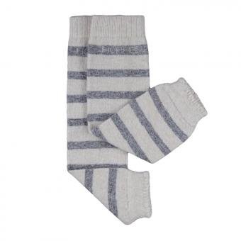 Stulpen aus Kaschmir/Merino-Wolle creme mit grauen Streifen Hoppediz