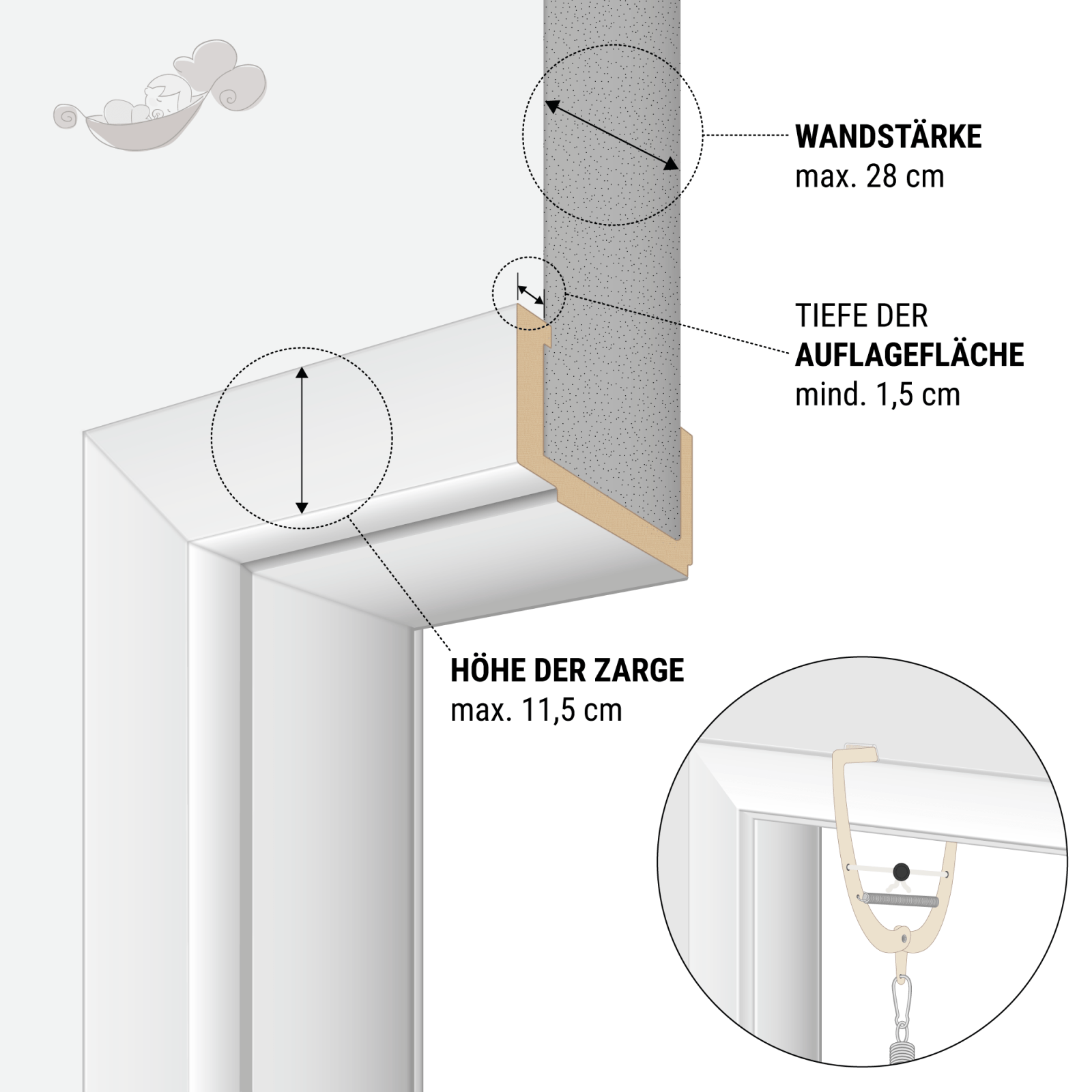 Schmusewolke Federwiege inkl. Türklammer - Bio Grey Schmusewolke